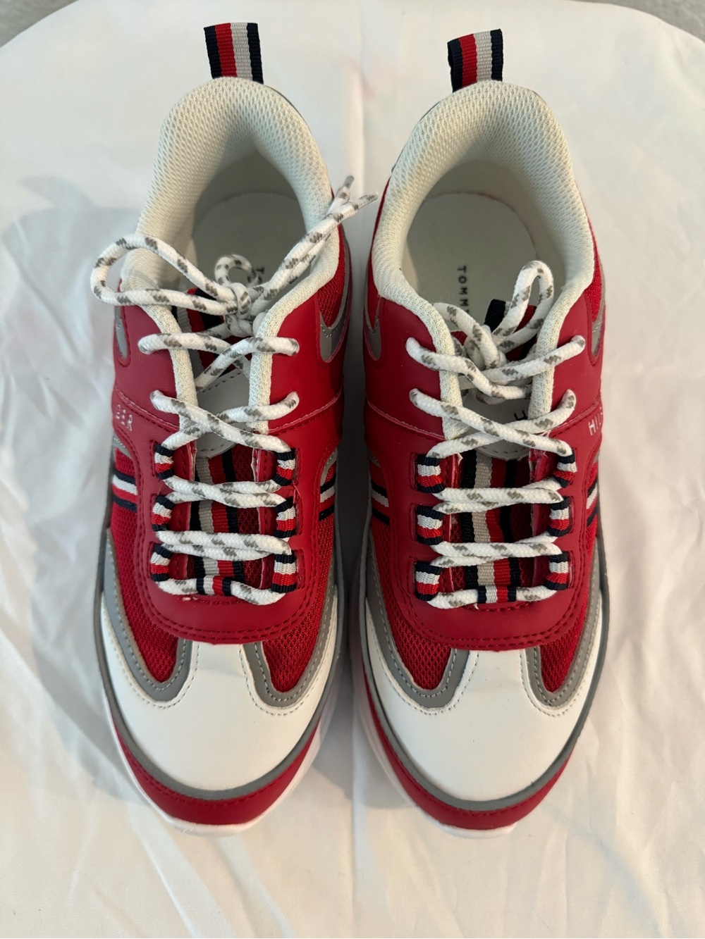 Tommy Hilfiger Red White Gray Chunky Lace-Up Sneakers
